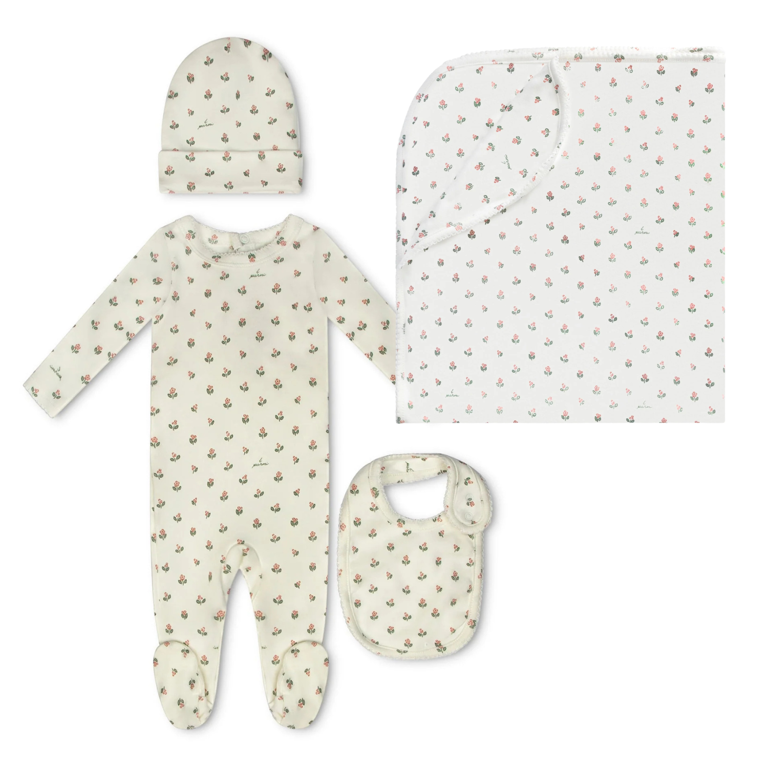 Little Parni Floral Footie Layette Set - Pink