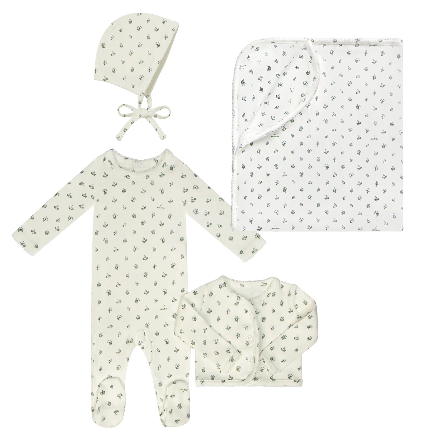 Little Parni Floral Cardigan Layette Set - Light Blue