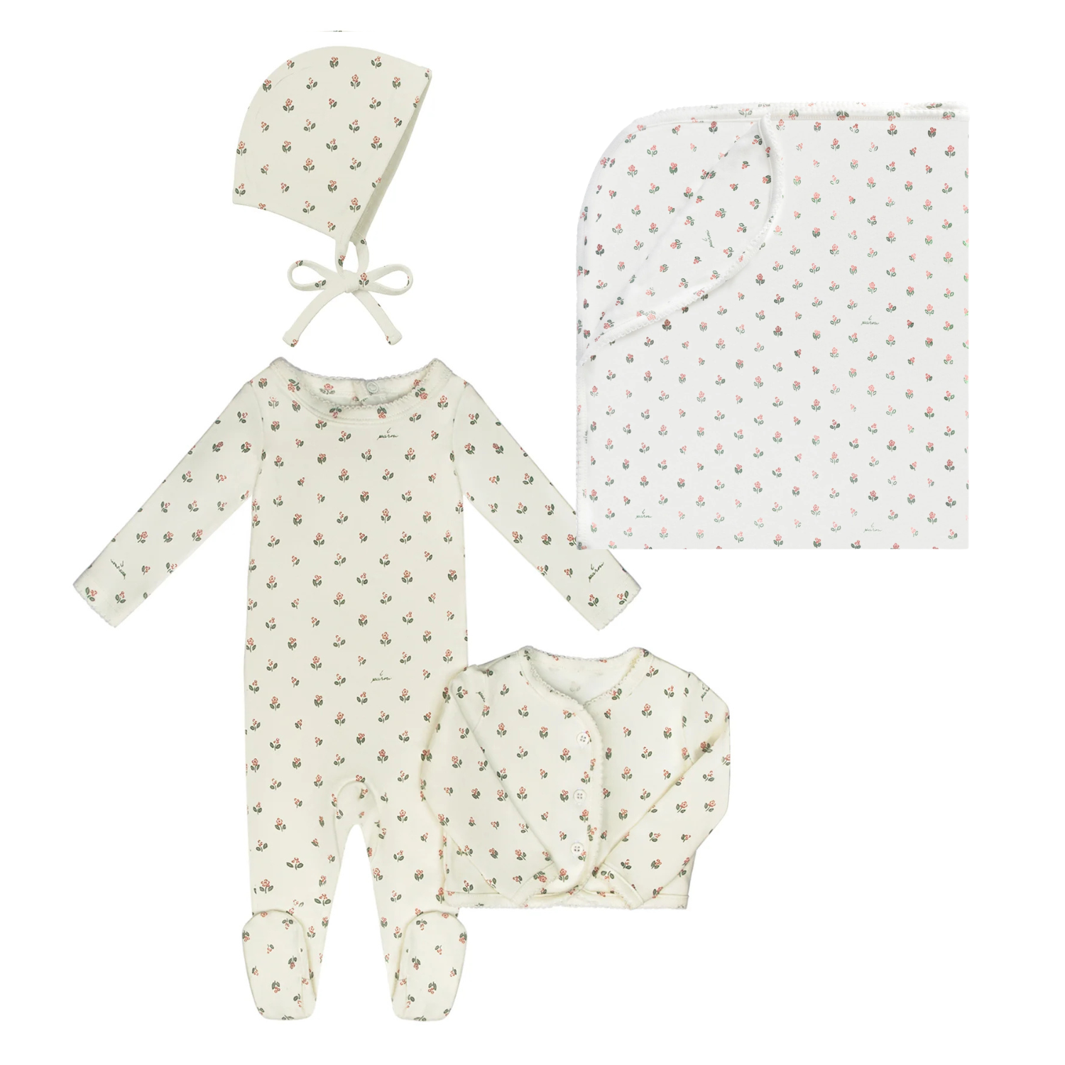Little Parni Floral Cardigan Layette Set - Pink
