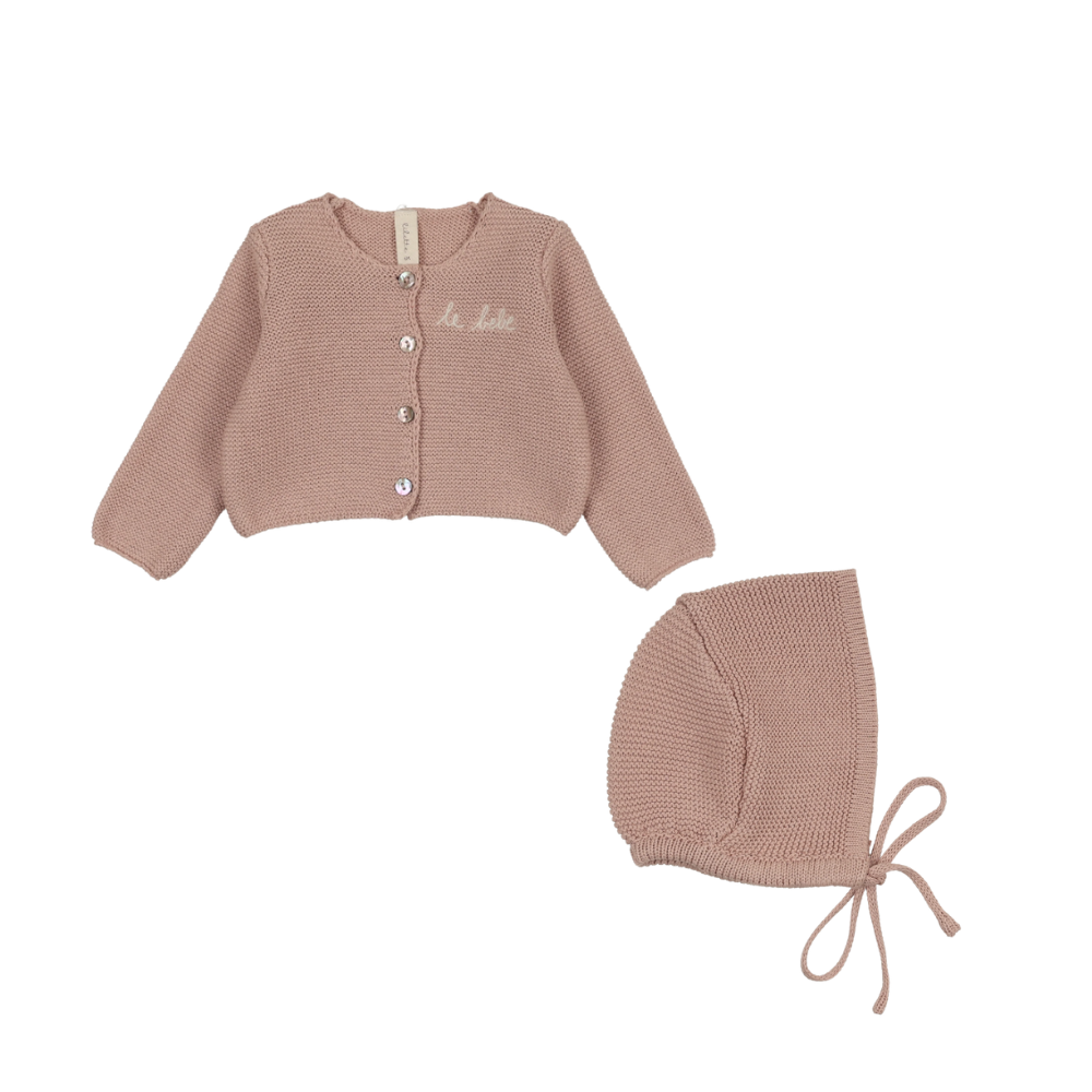 Lilette Le Bebe Knit Cardigan & Bonnet - Dusty Pink