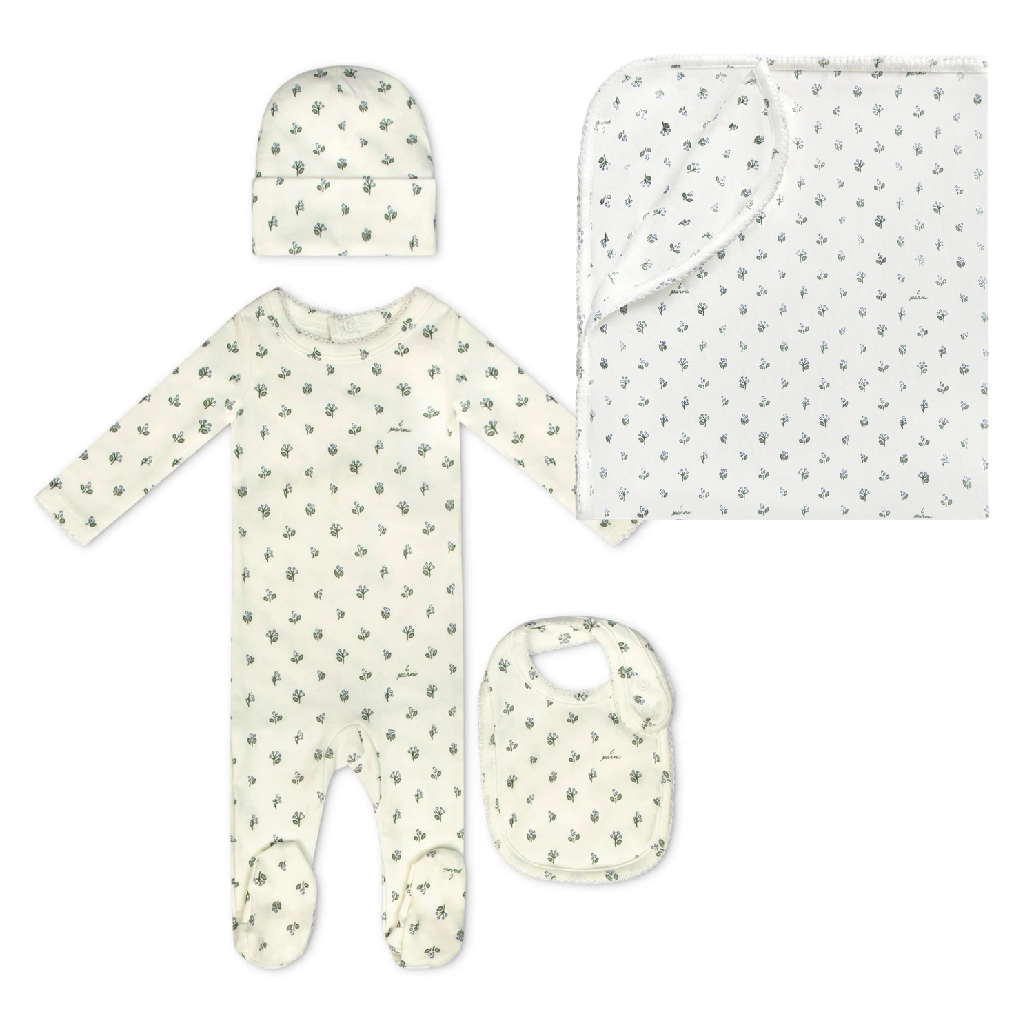 Little Parni Floral Footie Layette Set - Light Blue
