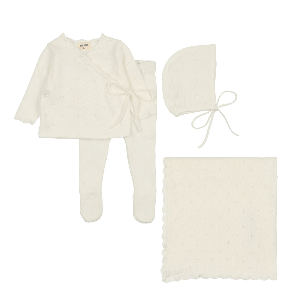 Bee & Dee Pointelle Knit Set With Bonnet & Blanket