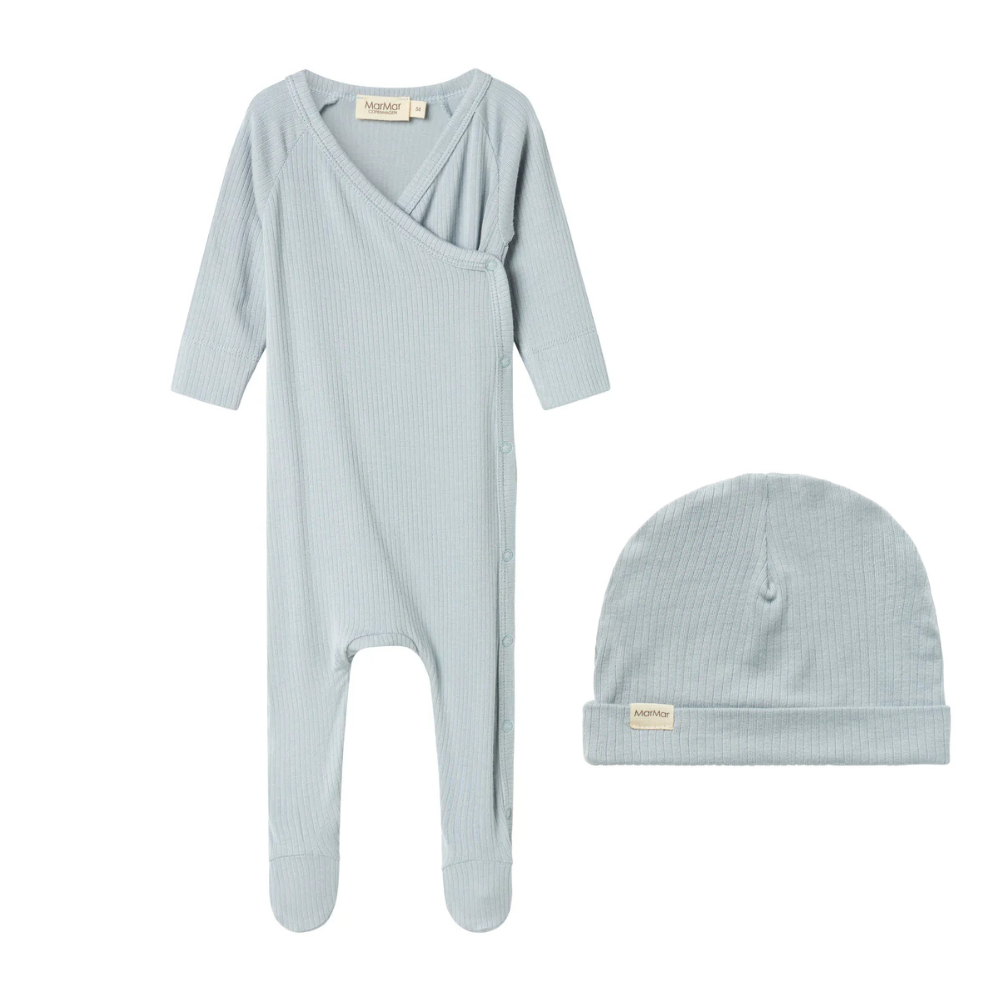 Marmar Ribbed Footie & Beanie Aw25- Blue Stone