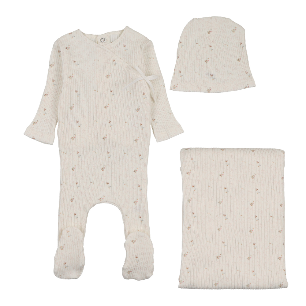 Bee & Dee Geese Wide Ribbed Layette Set - Chalk White Girls