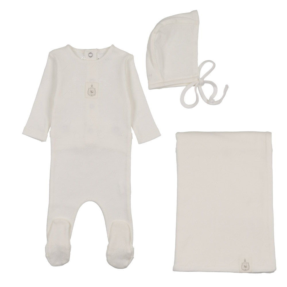 Bee & Dee Bird Pointelle Layette Set - Chalk White