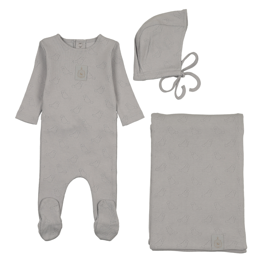 Bee & Dee Bird Pointelle Layette Set - Dusty Blue