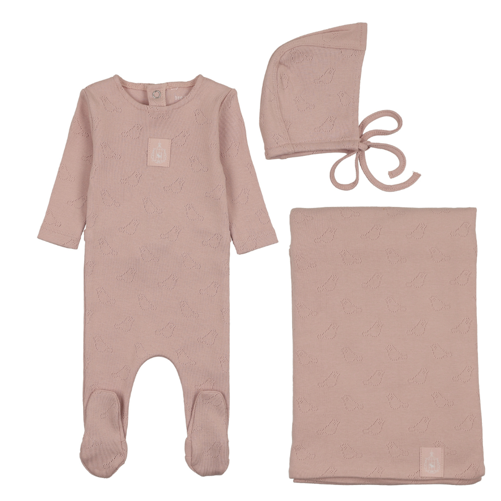 Bee & Dee Bird Pointelle Layette Set - Muted Pink