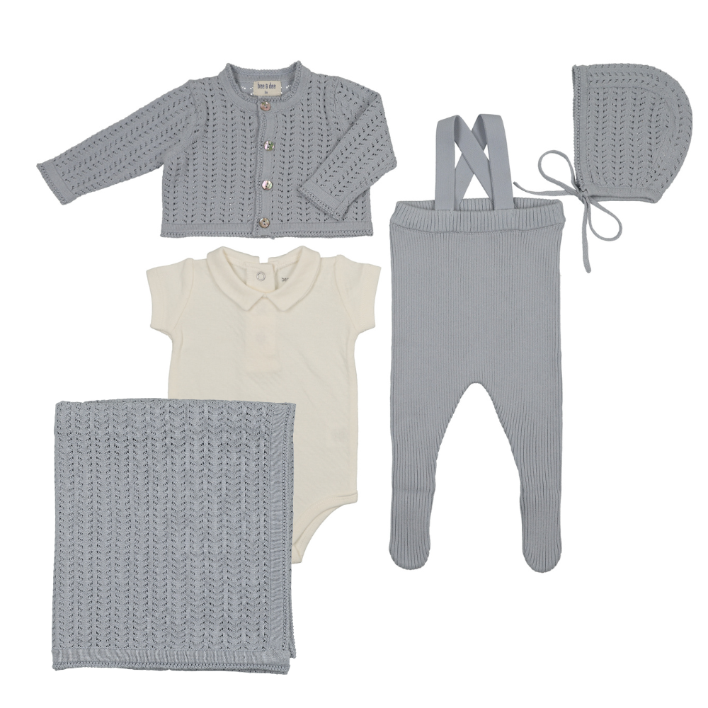 Bee & Dee Knit Ensemble Layette Set - Dusty Blue