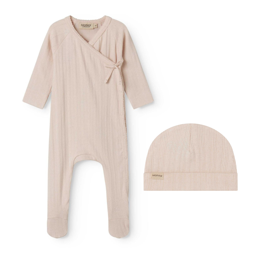 Marmar Linear Pointelle Footie & Hat - Misty Pink