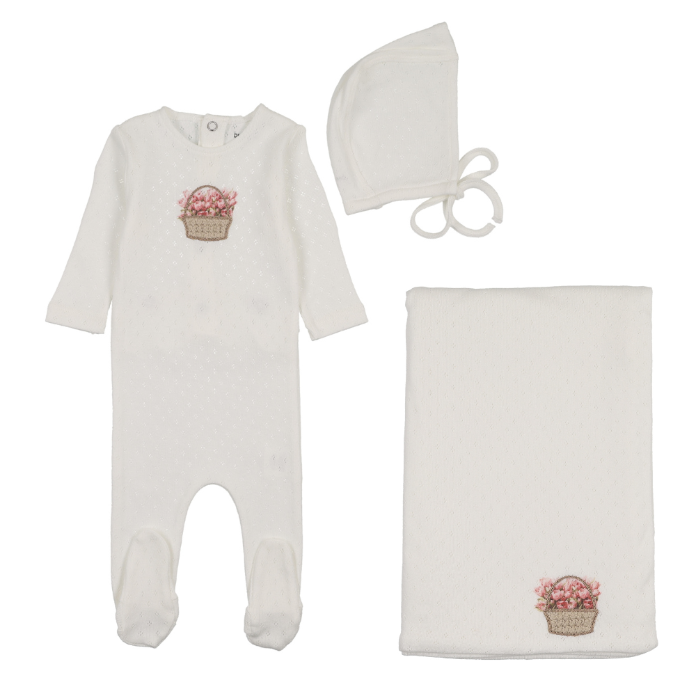 Bee & Dee Crochet Basket Layette Set - Chalk White Girls