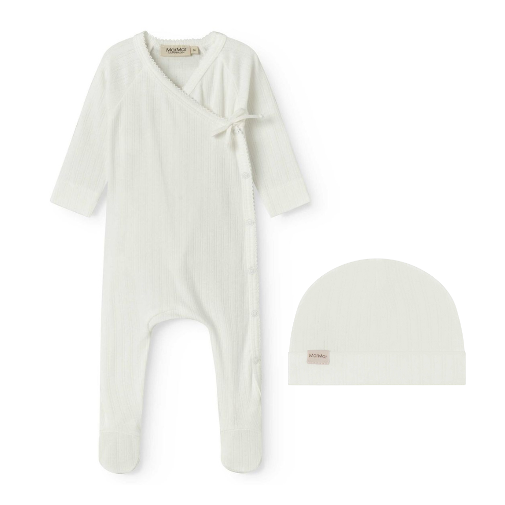 Marmar Linear Pointelle Footie & Hat -  Gentle White SS26