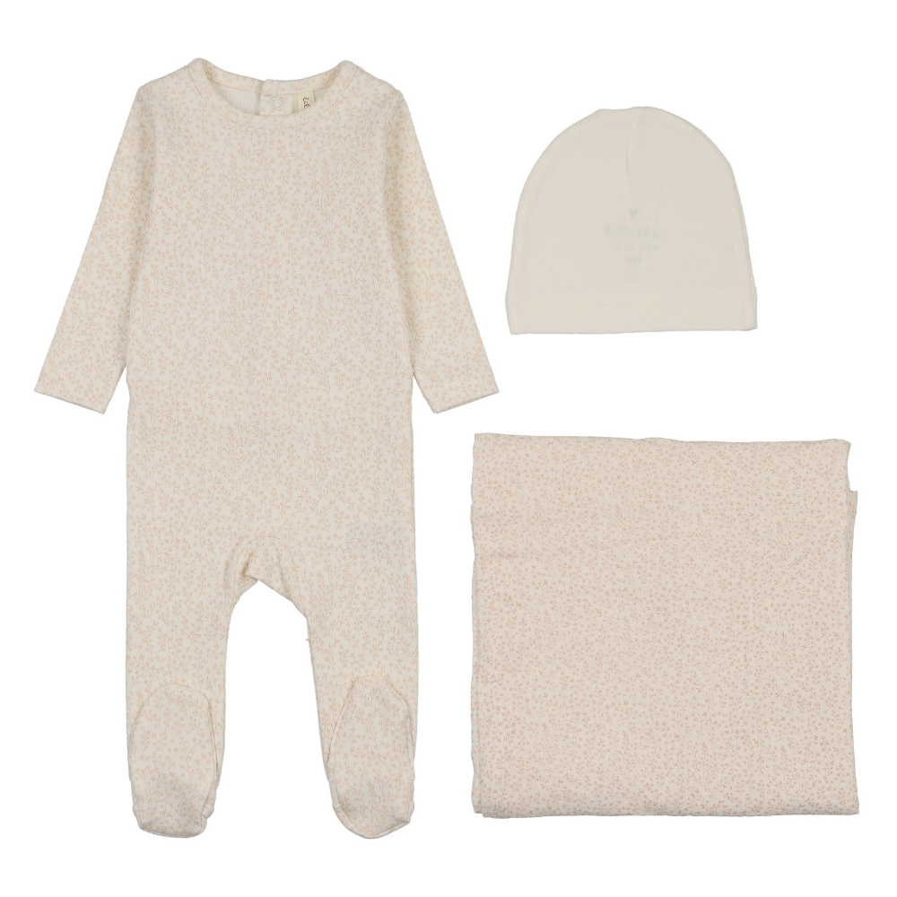 Lilette Leaf Trail Layette Set - Cream/Pink