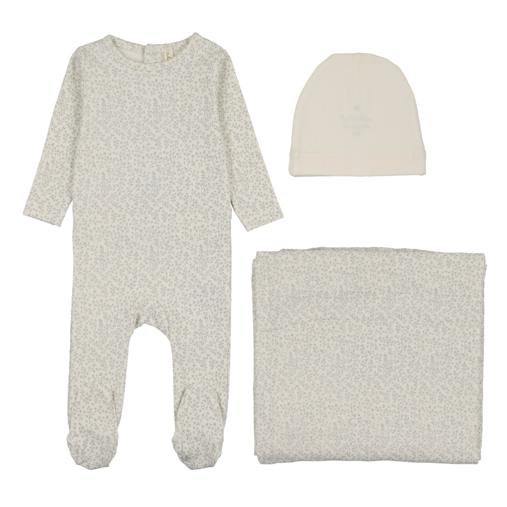 Lilette Leaf Trail Layette Set - Cream/Blue