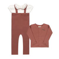 Elys & Co Floral Embroidered Collar Onesie, Overalls & Cardigan - Ivory/Pink