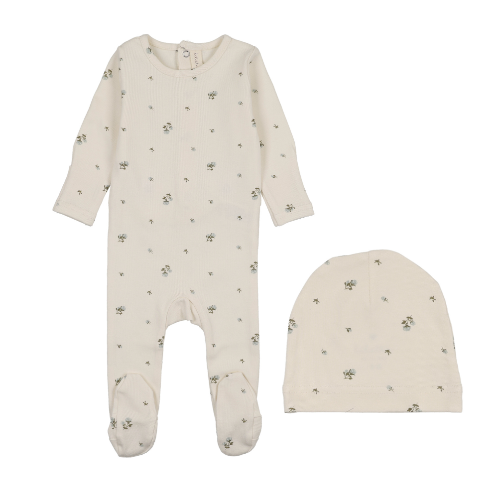Lilette Rosebud Footie & Bonnet - Cream/Blue