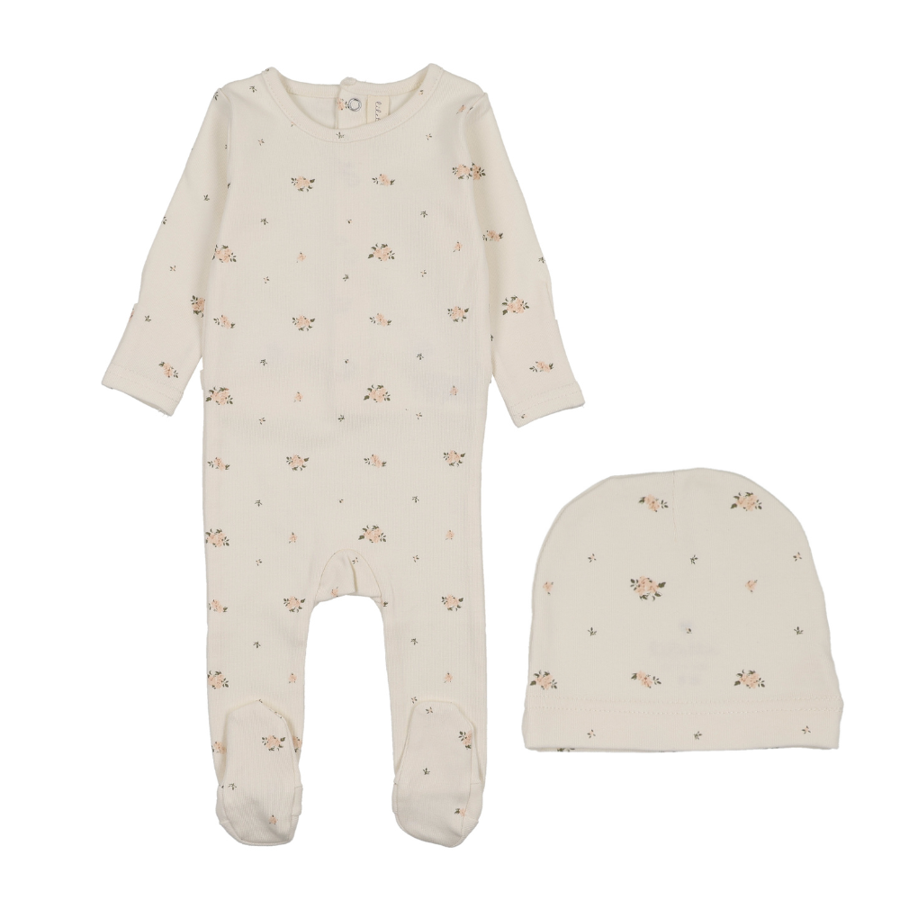 Lilette Rosebud Footie & Bonnet - Cream/Pink