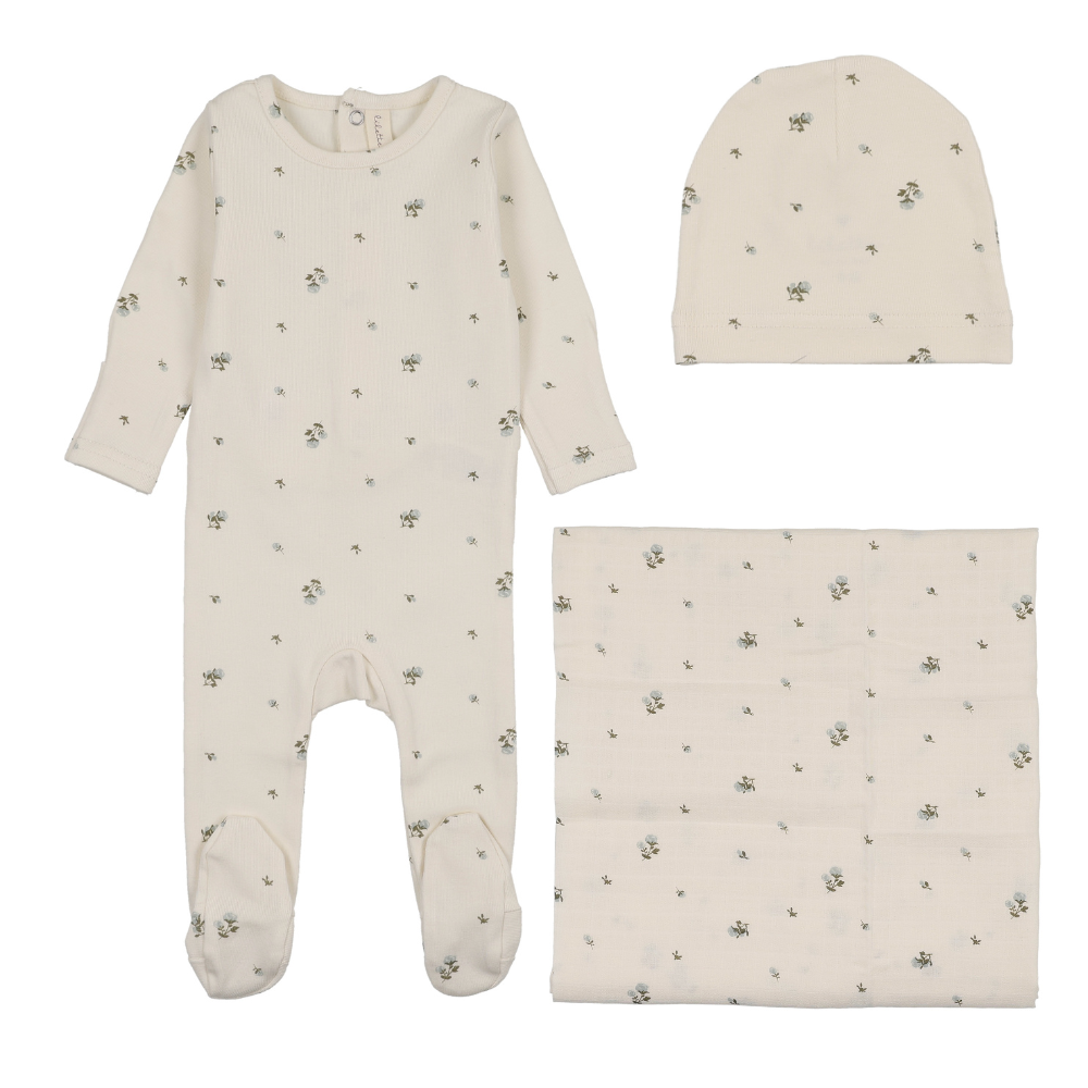 Lilette Rosebud Layette Set - Cream/Blue