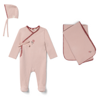 Bebe Bella Fake Wrap Rose Embroidery Layette Set - Pink