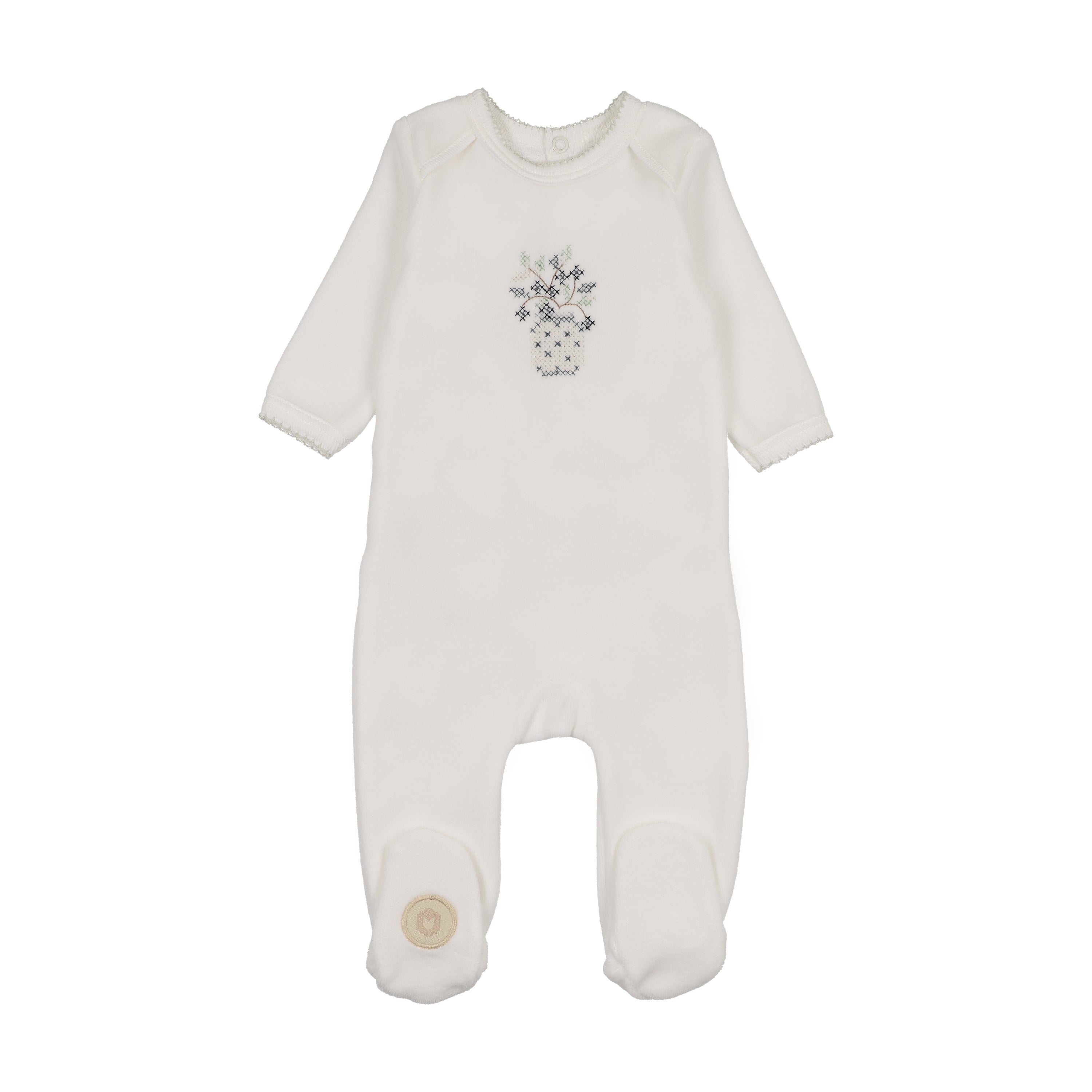 Mon Tresor Vase , Vines Footie - Ivory/Blue