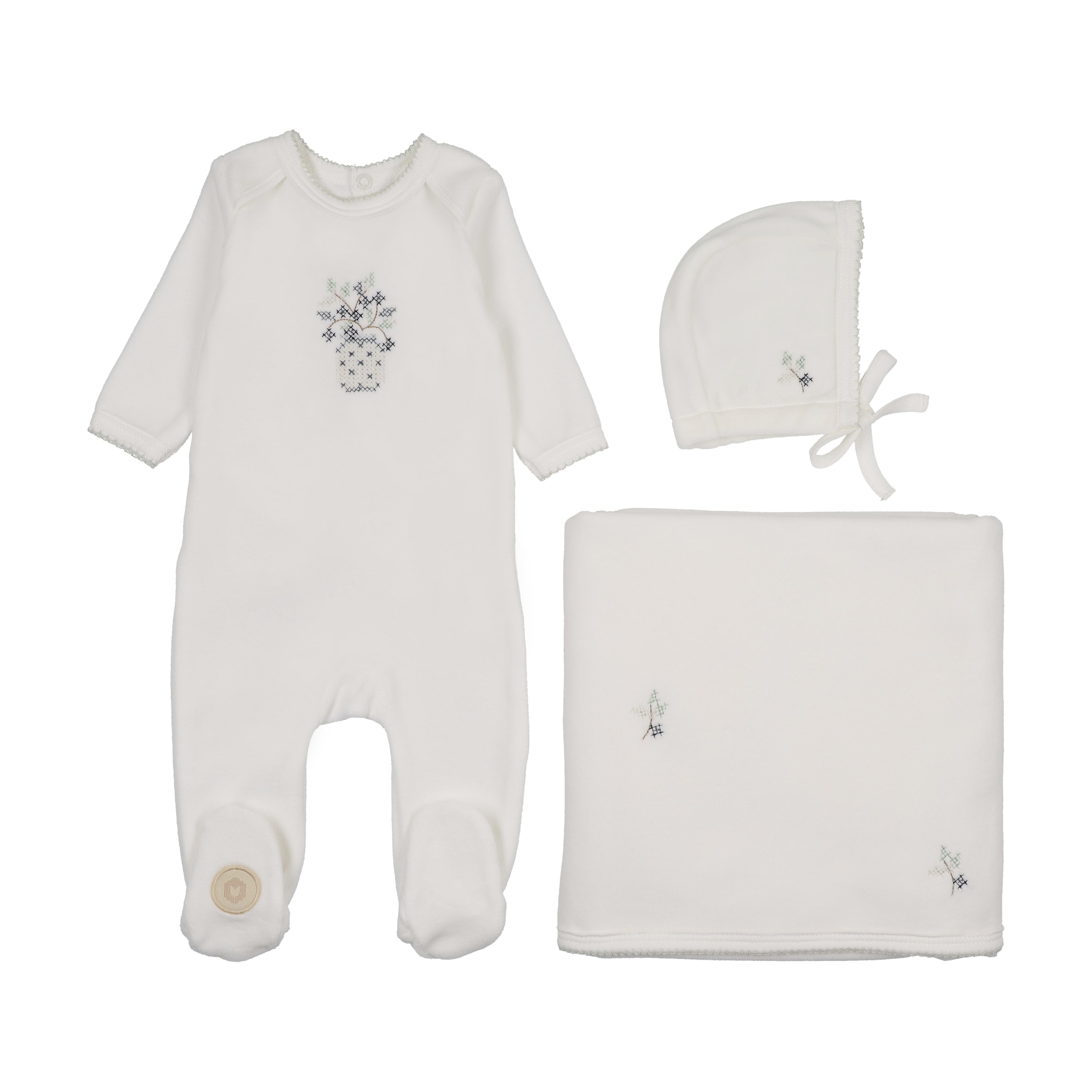 Mon Tresor Vase , Vines Layette Set - Ivory/Blue