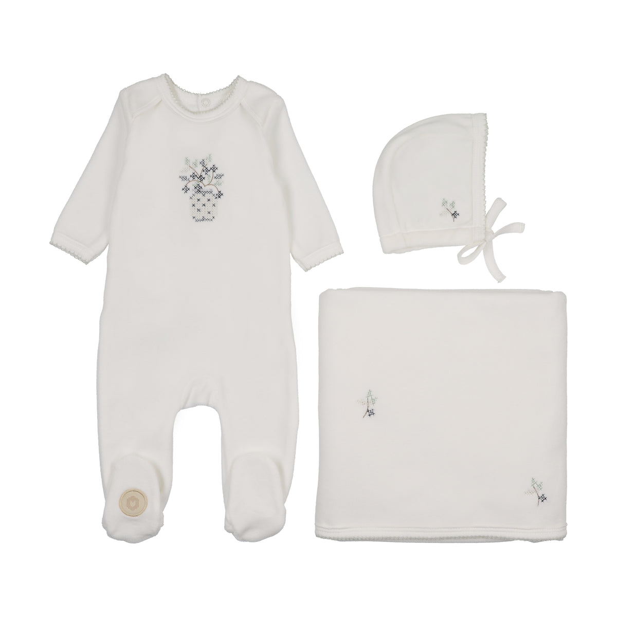 Mon Tresor Vase , Vines Layette Set - Ivory/Blue