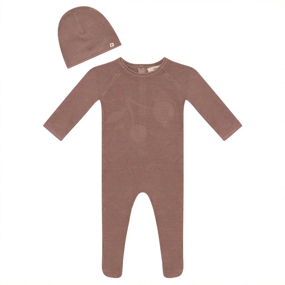 Fragile Knit Embossed Cherry Footie & Hat