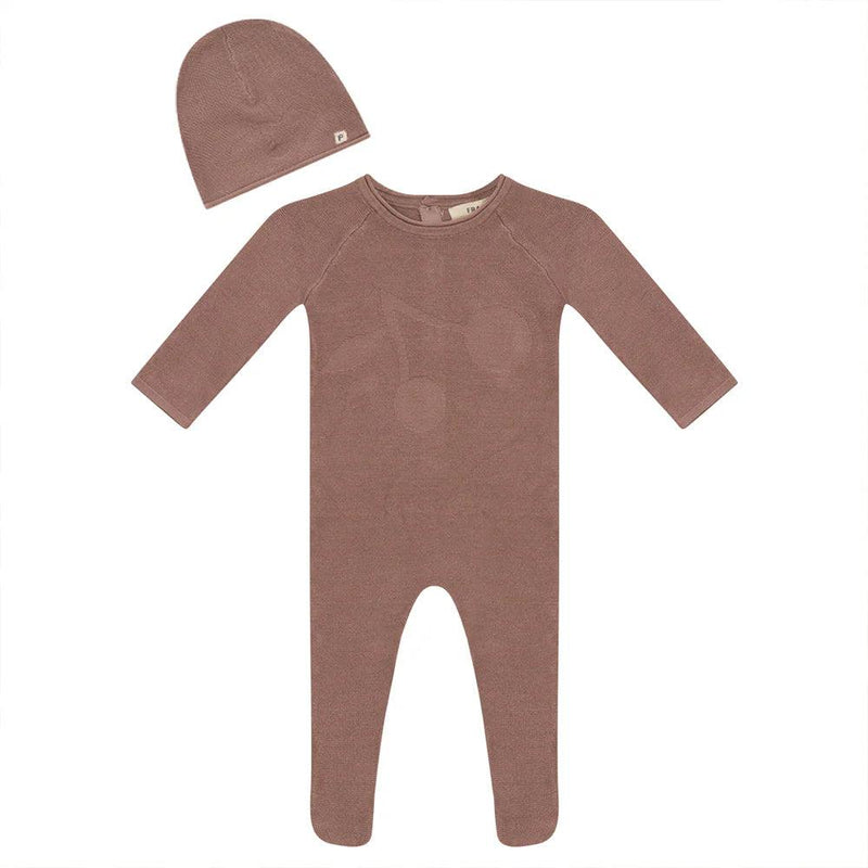 Fragile Knit Embossed Cherry Footie & Hat