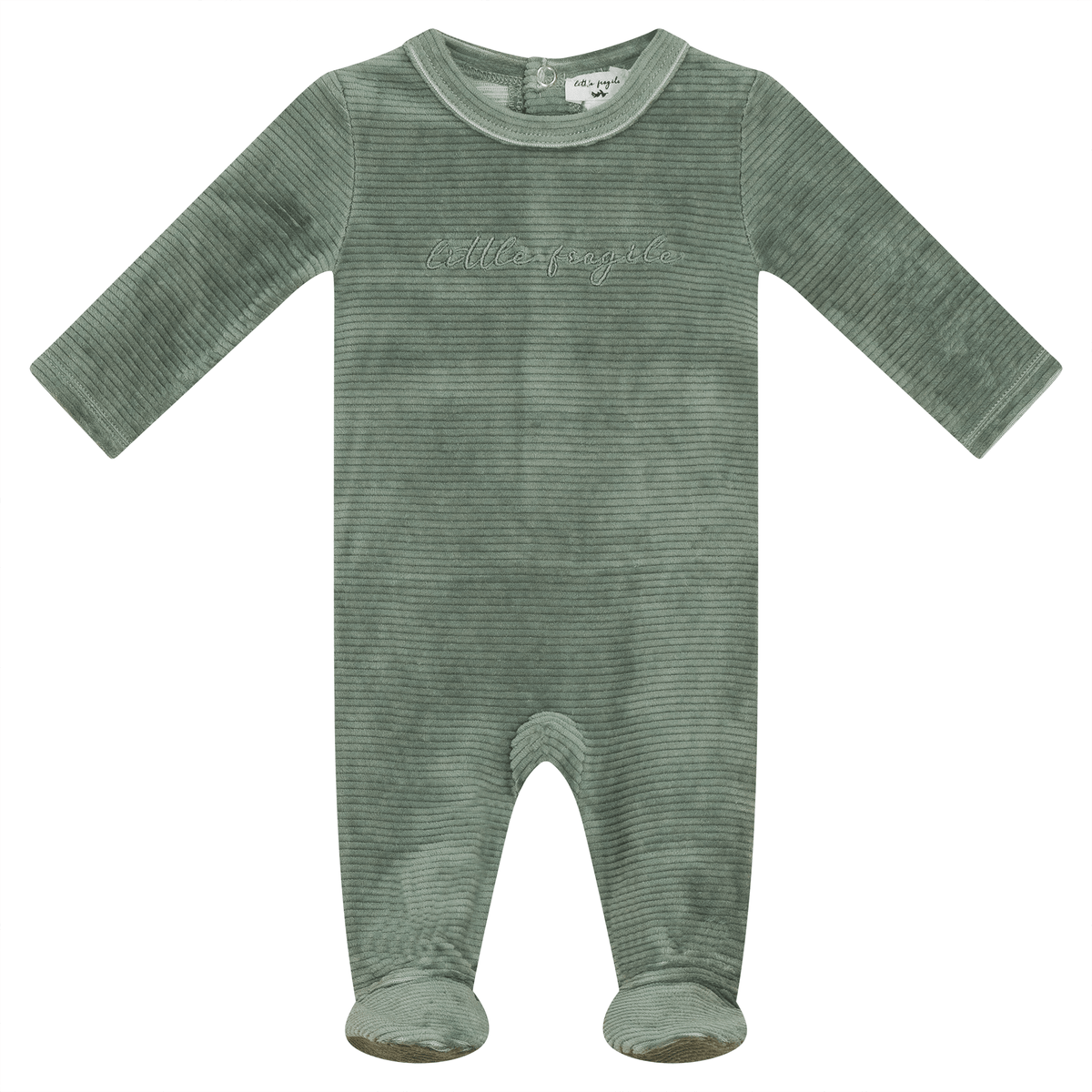 Little Fragile Velour Rib Logo Footie