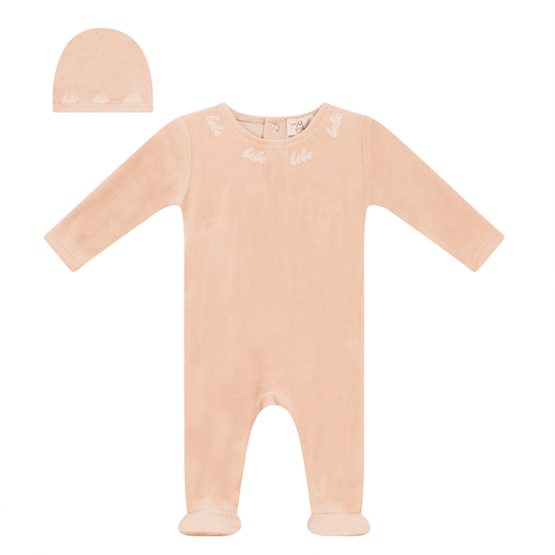 Bebe Bella Velour Bebe Embroidered Footie & Beanie