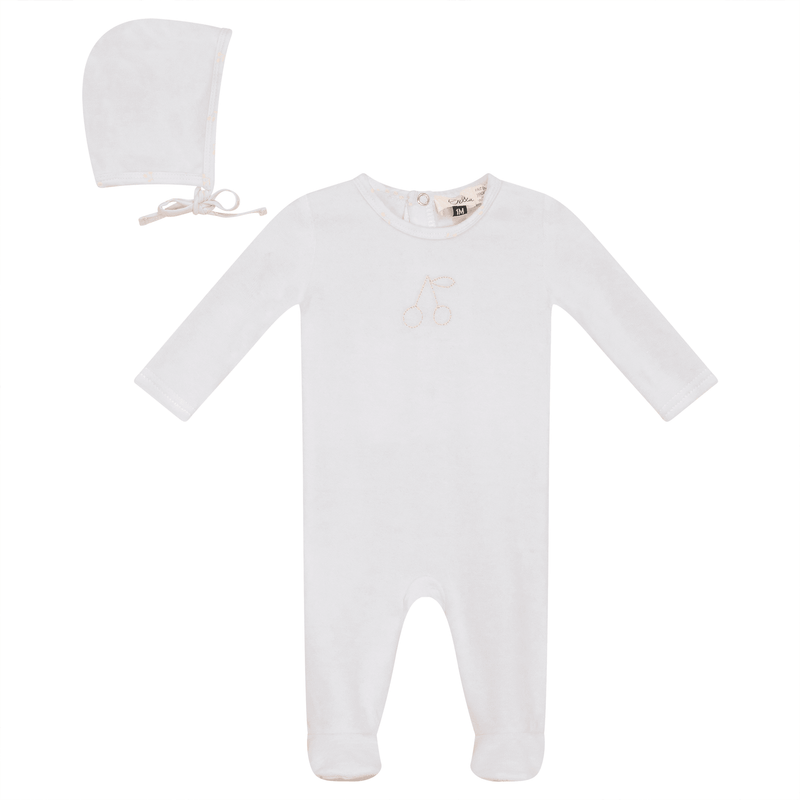 Bebe Bella Velour Center Cherry Footie & Hat