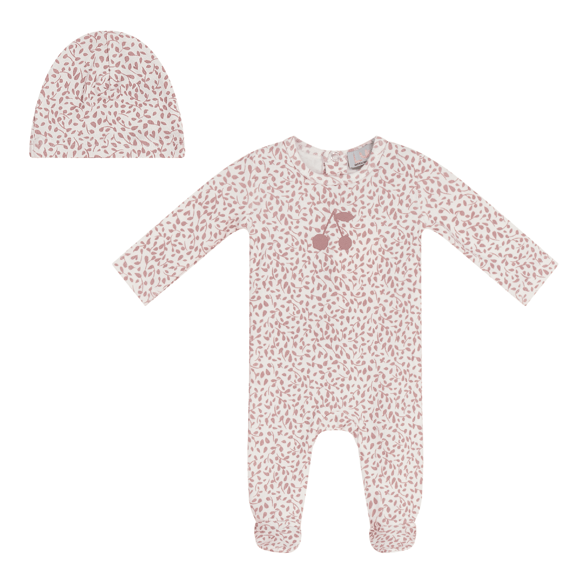 Lux All Over Cherry Print Footie & Beanie