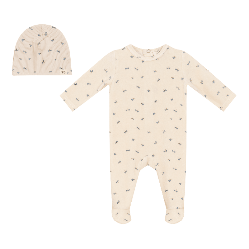 Bebe Bella Velour Firefly Print Footie & Beanie