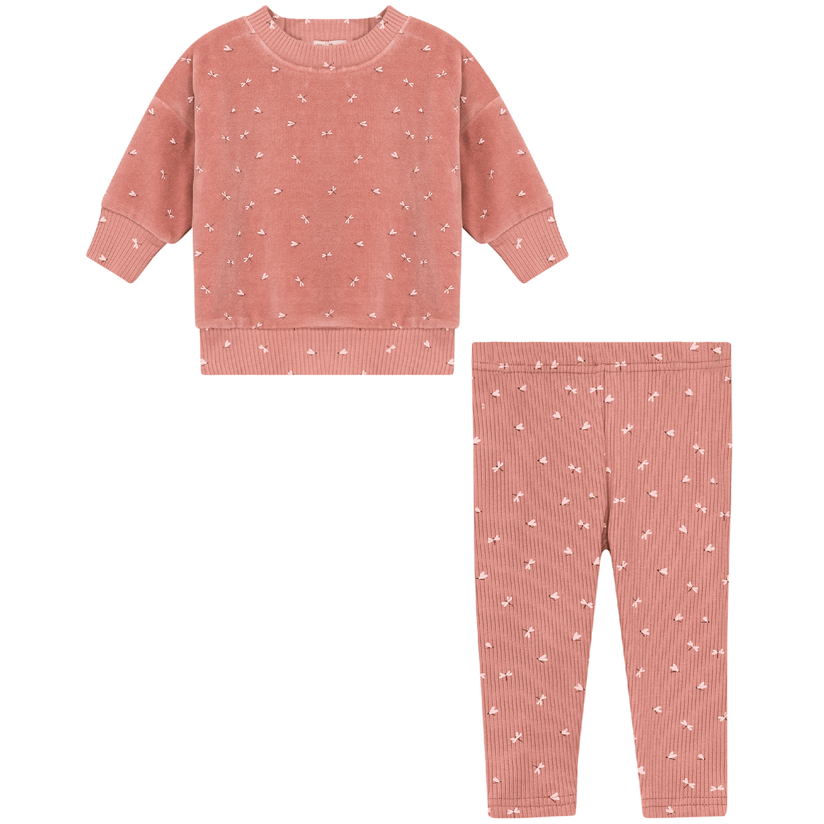 Bebe Bella Velour Firefly Print Sweatshirt & Rib Leggings Set