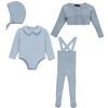 Space Grey Knitted Flower/leaf Embroidered Collar Onesie, Overalls, Cardigan & Bonnet Set