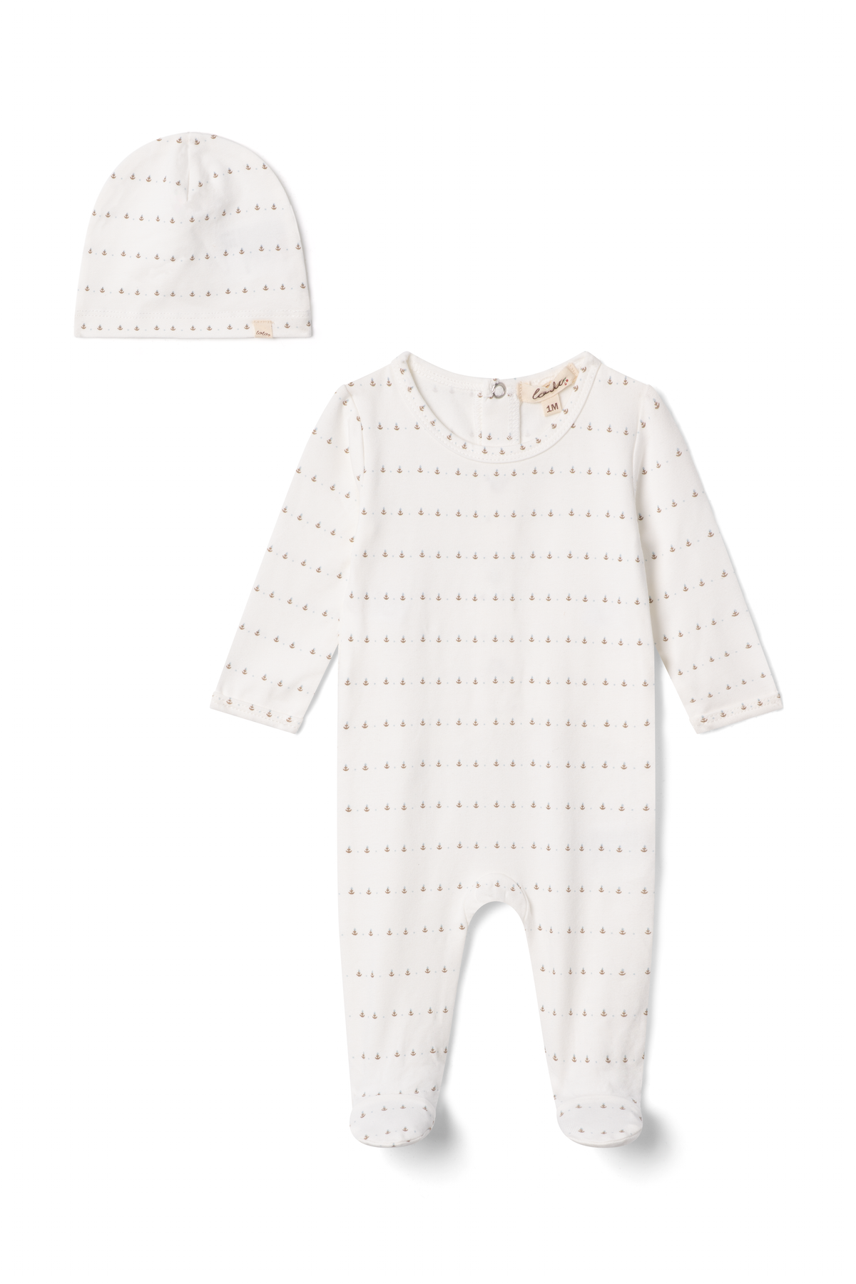 Lola Small Print Footie & Beanie - Powder Blue