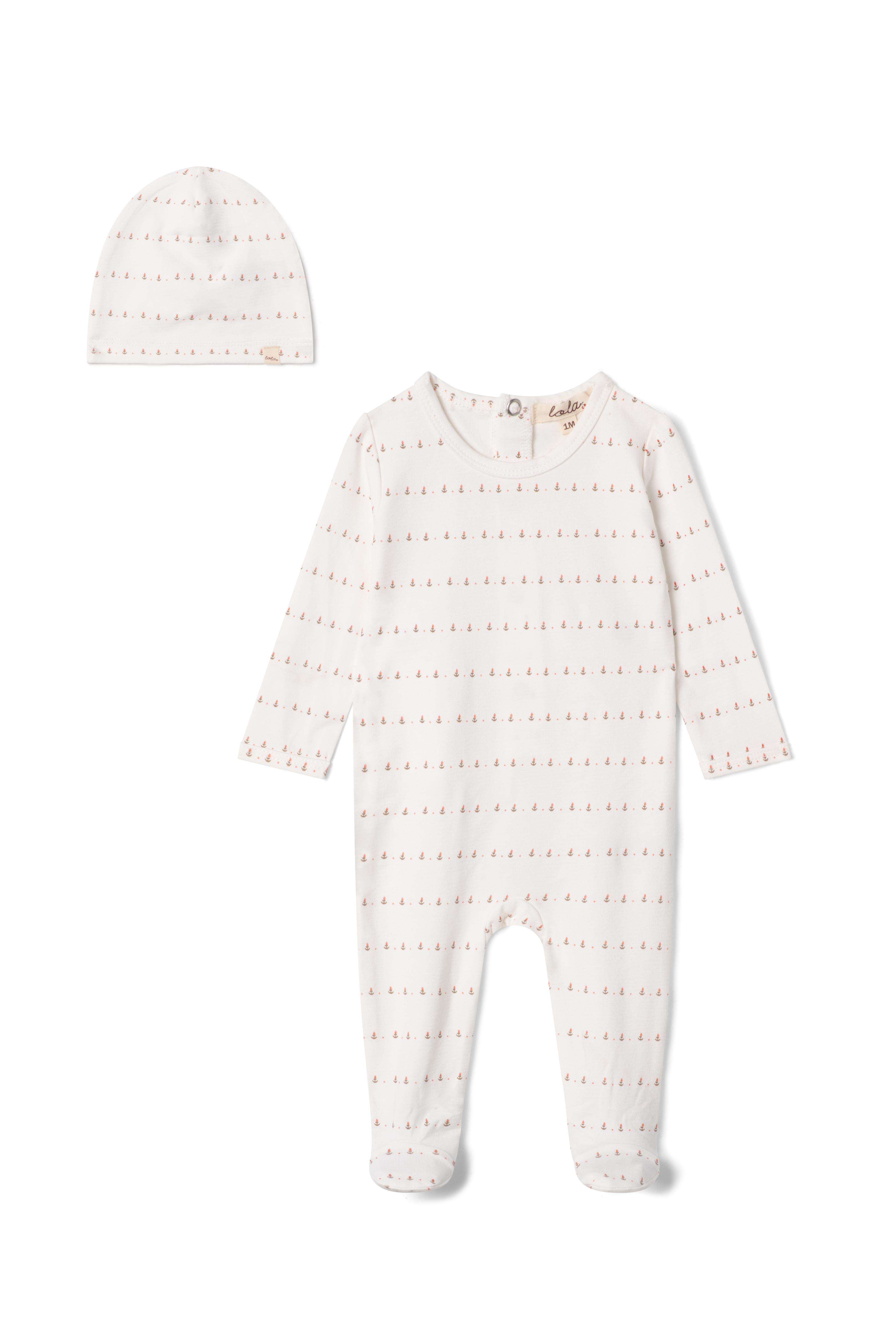 Lola Small Print Footie & Beanie - Powder Pink