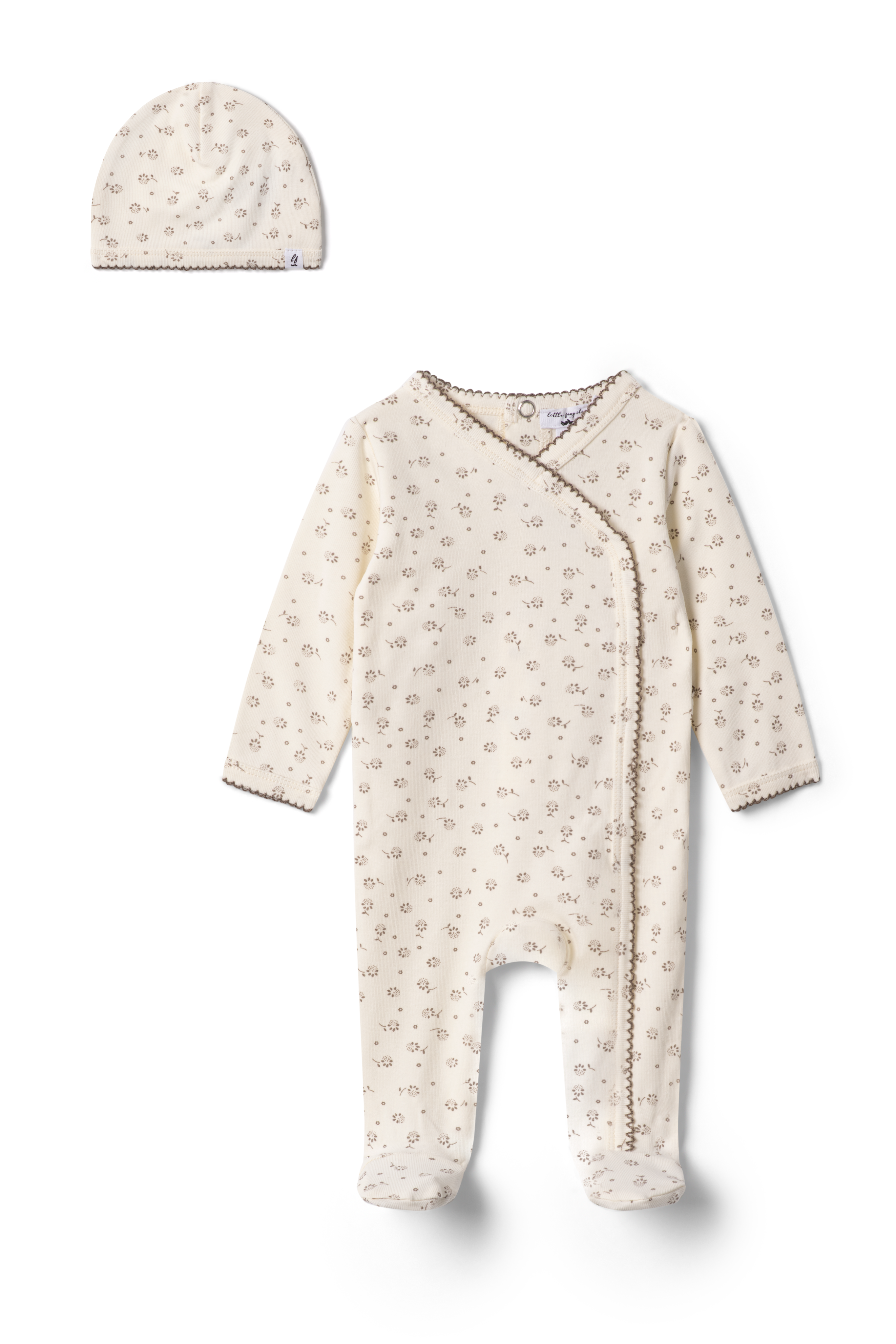 Little Fragile Floral Print Wrap Footie & Beanie-Off White