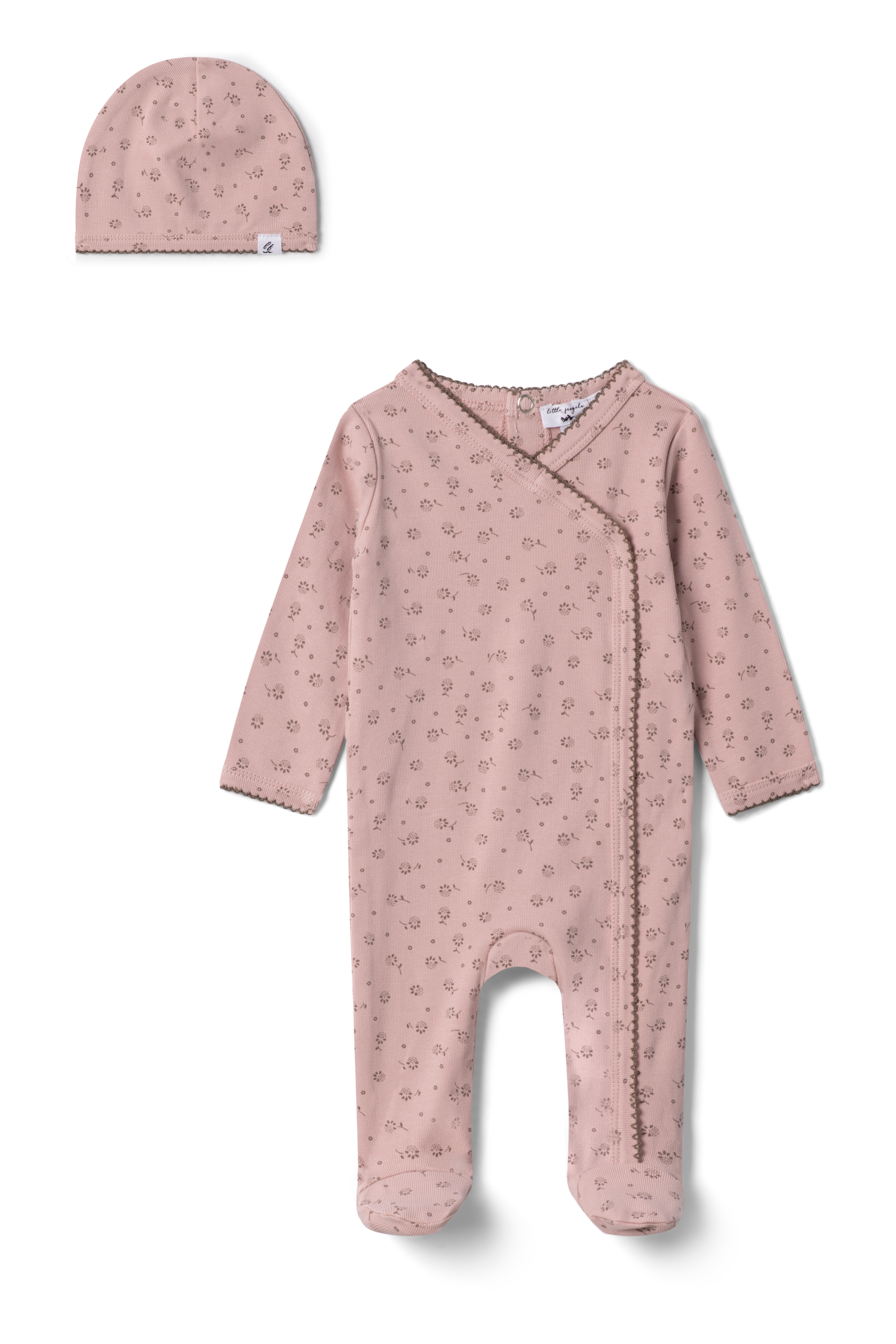 Little Fragile Floral Print Wrap Footie & Beanie-Pink