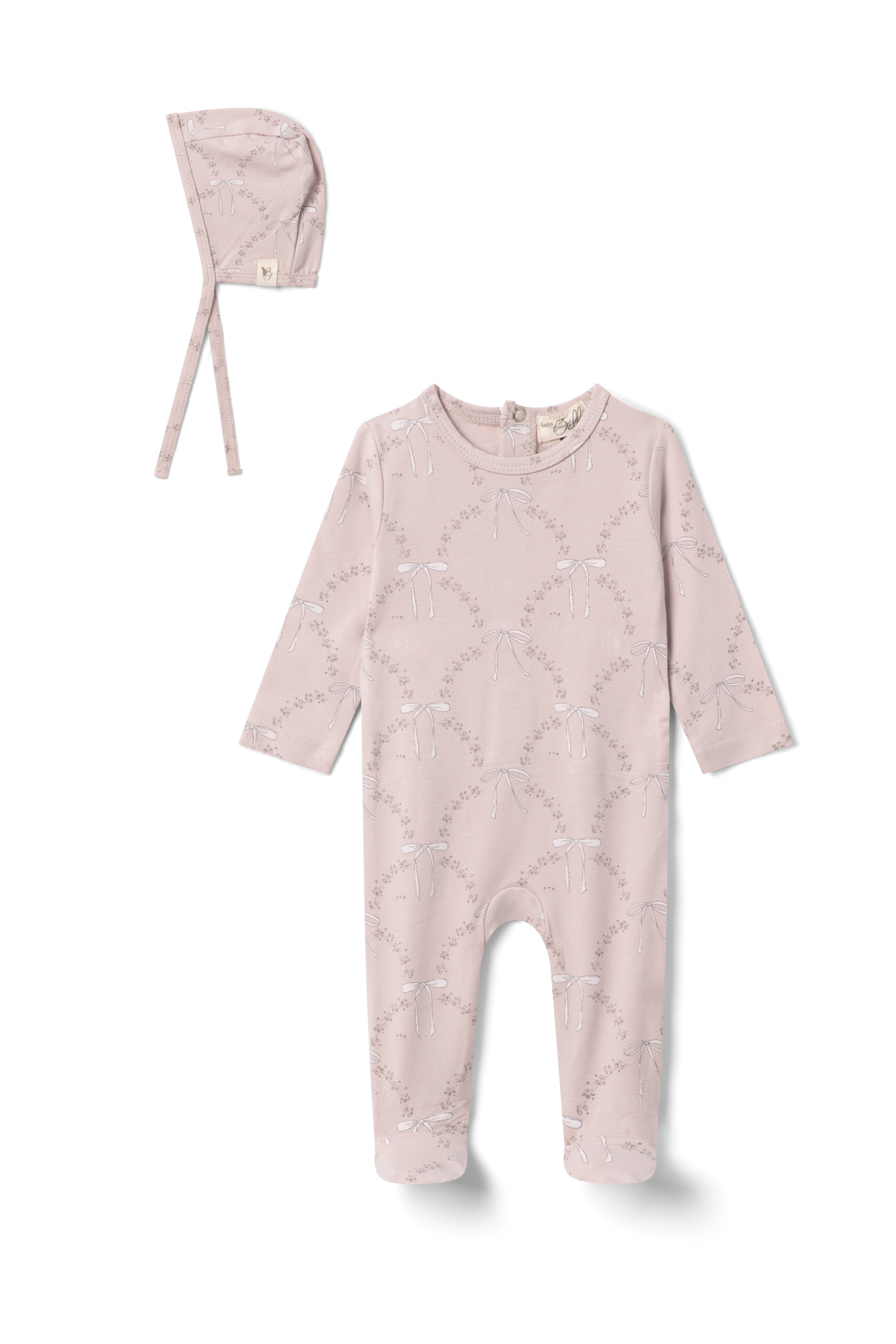 Bebe Bella All Over Bow Print Footie & Bonnet - Primrose