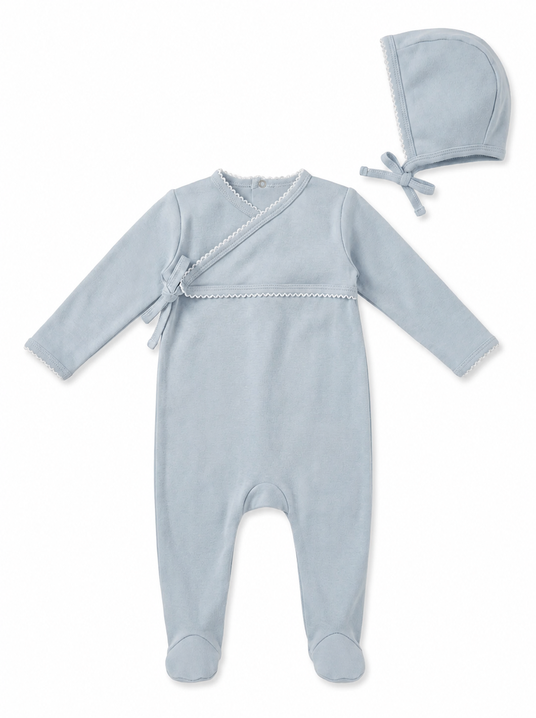 Little Fragile Cardi Lookalike Footie & Beanie - Blue/Offwhite