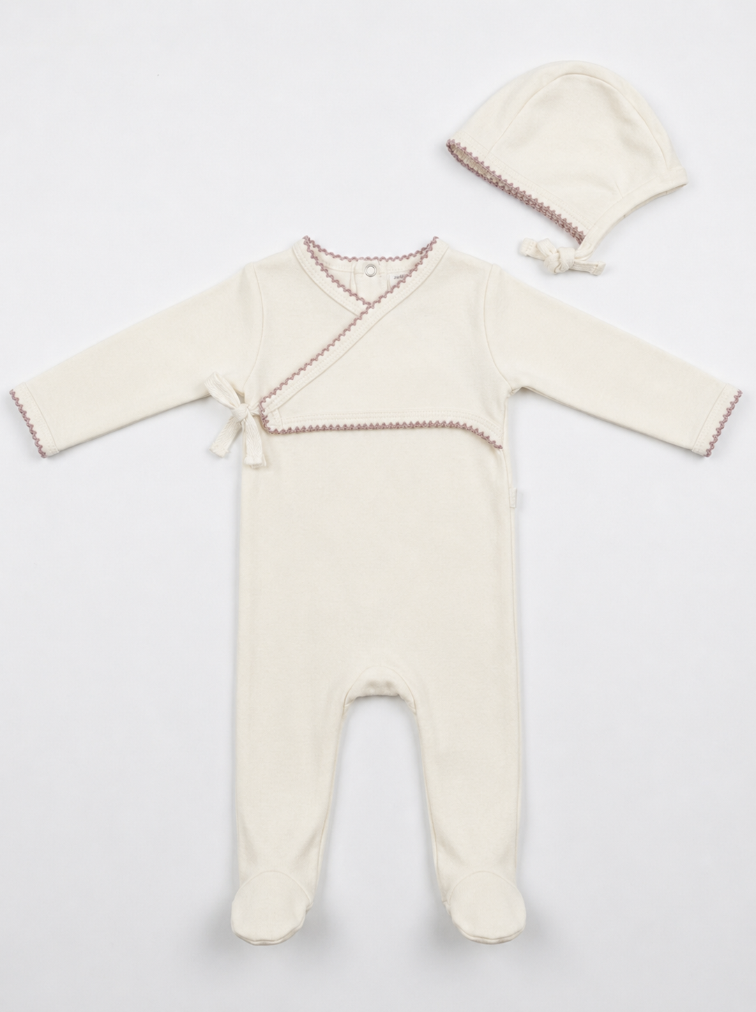 Little Fragile Cardi Lookalike Footie & Beanie - Offwhite/Petal