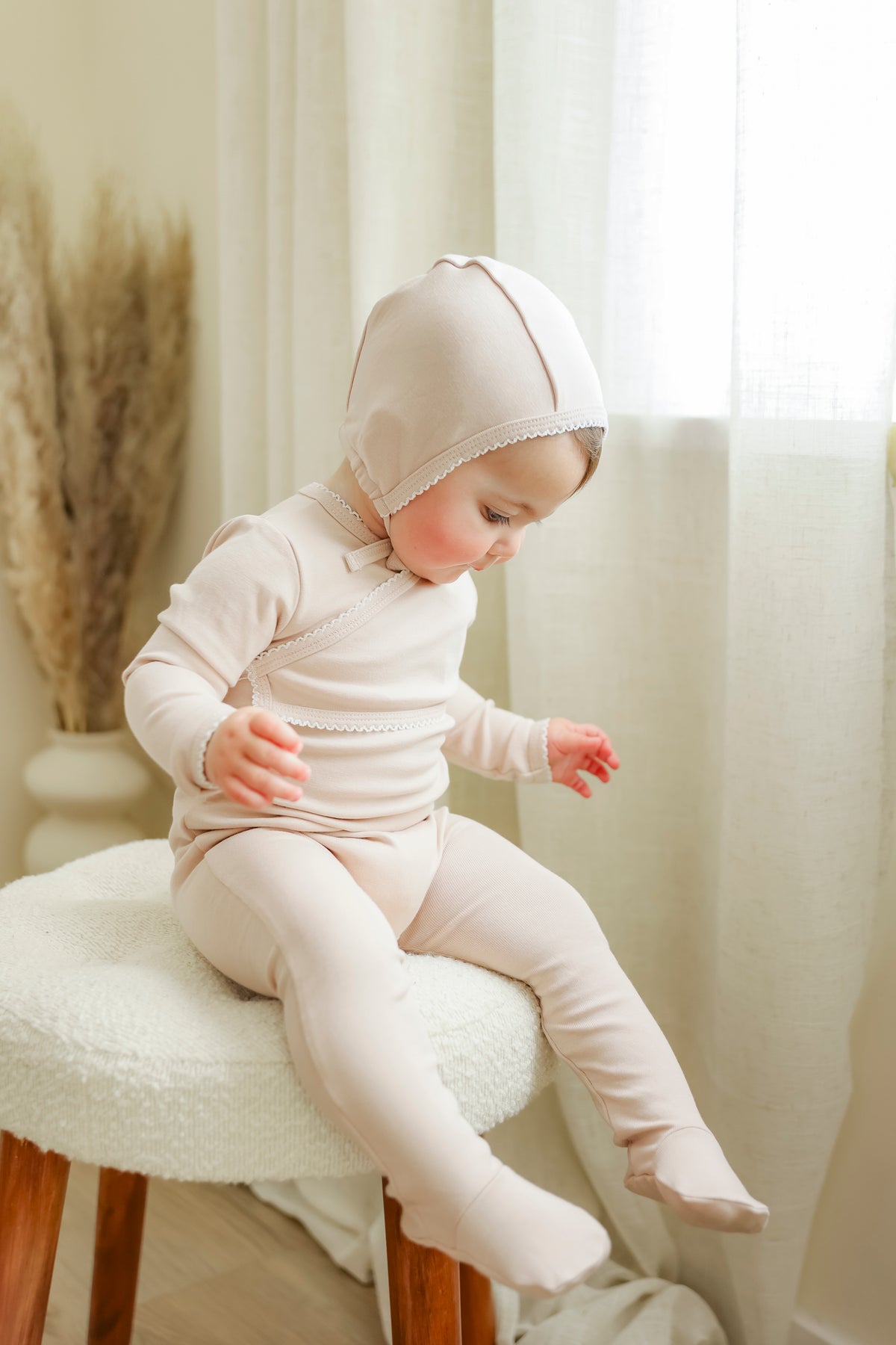 Little Fragile Cardi Lookalike Footie & Beanie -Primrose/Offwhite