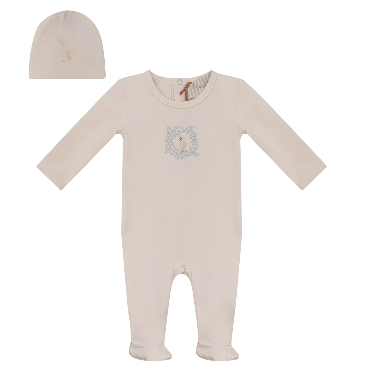 Fragile Sheep At Chest Footie & Beanie - Vanilla/Blue