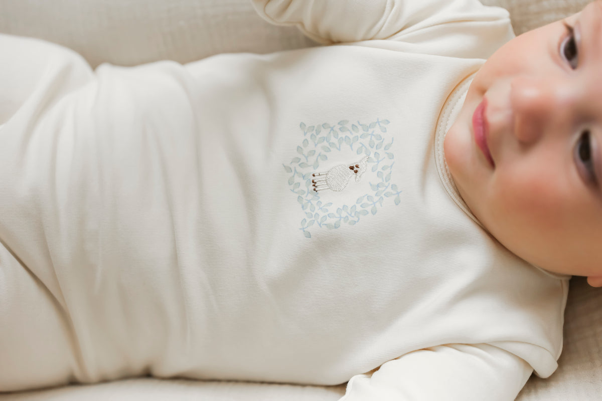 Fragile Sheep At Chest Footie & Beanie - Vanilla/Blue