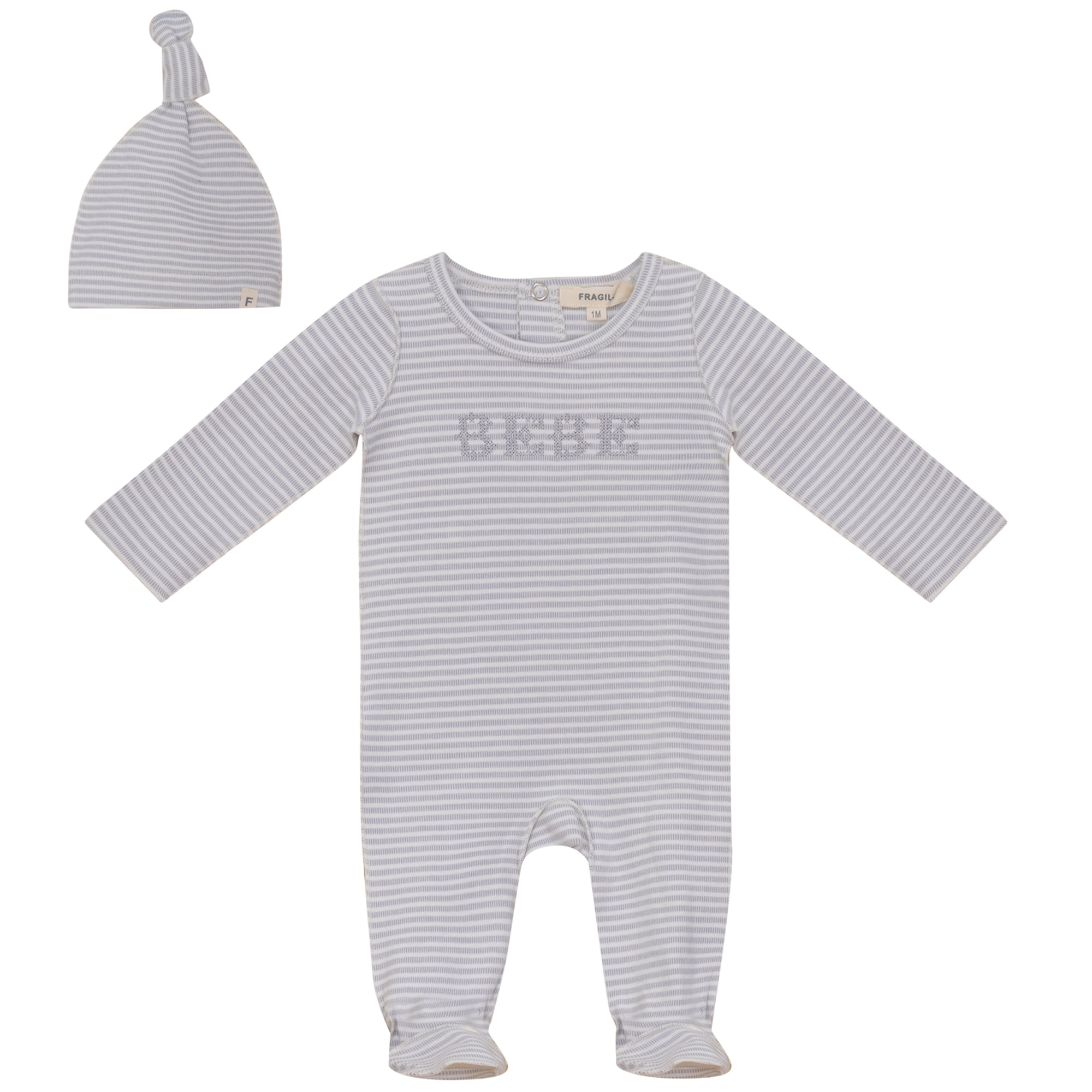 Fragile Brushed Stripe Footie & Beanie - Blue Grey