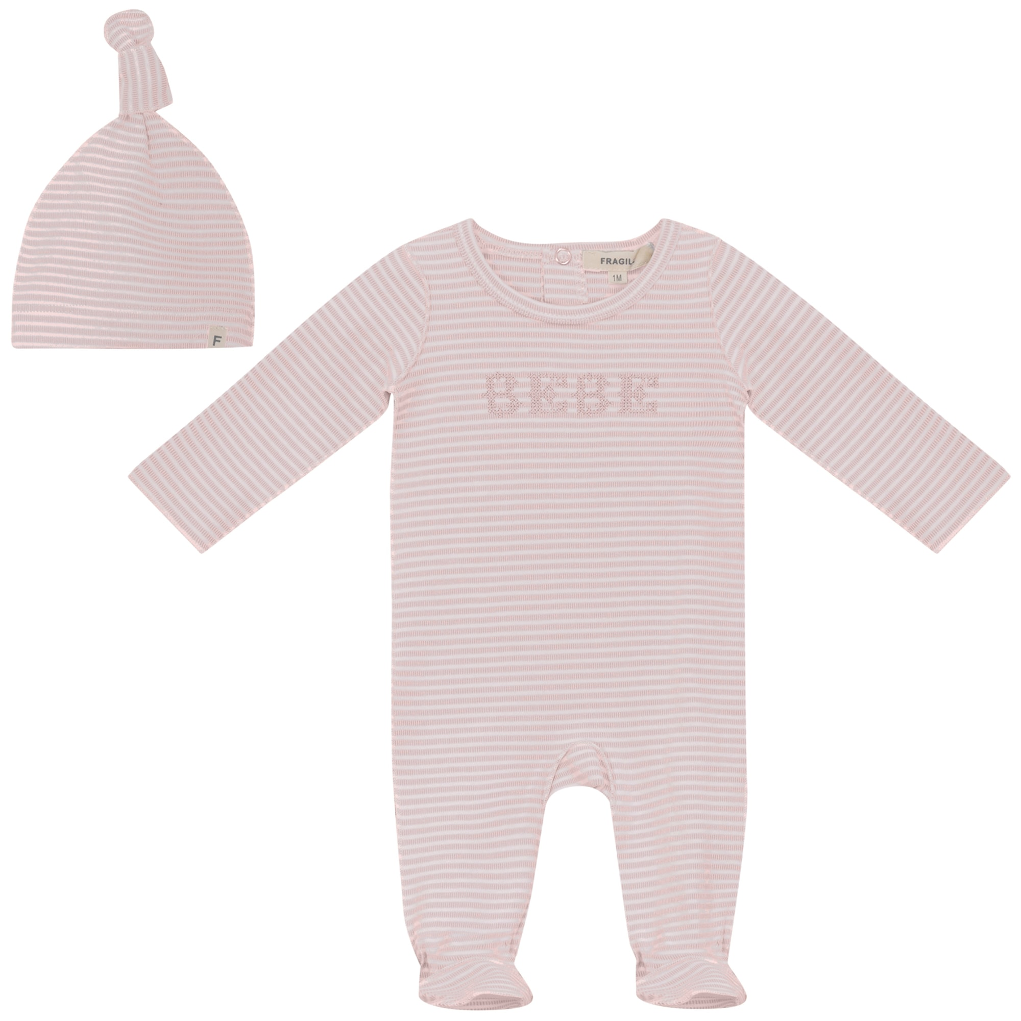 Fragile Brushed Stripe Footie & Beanie - Light Pink