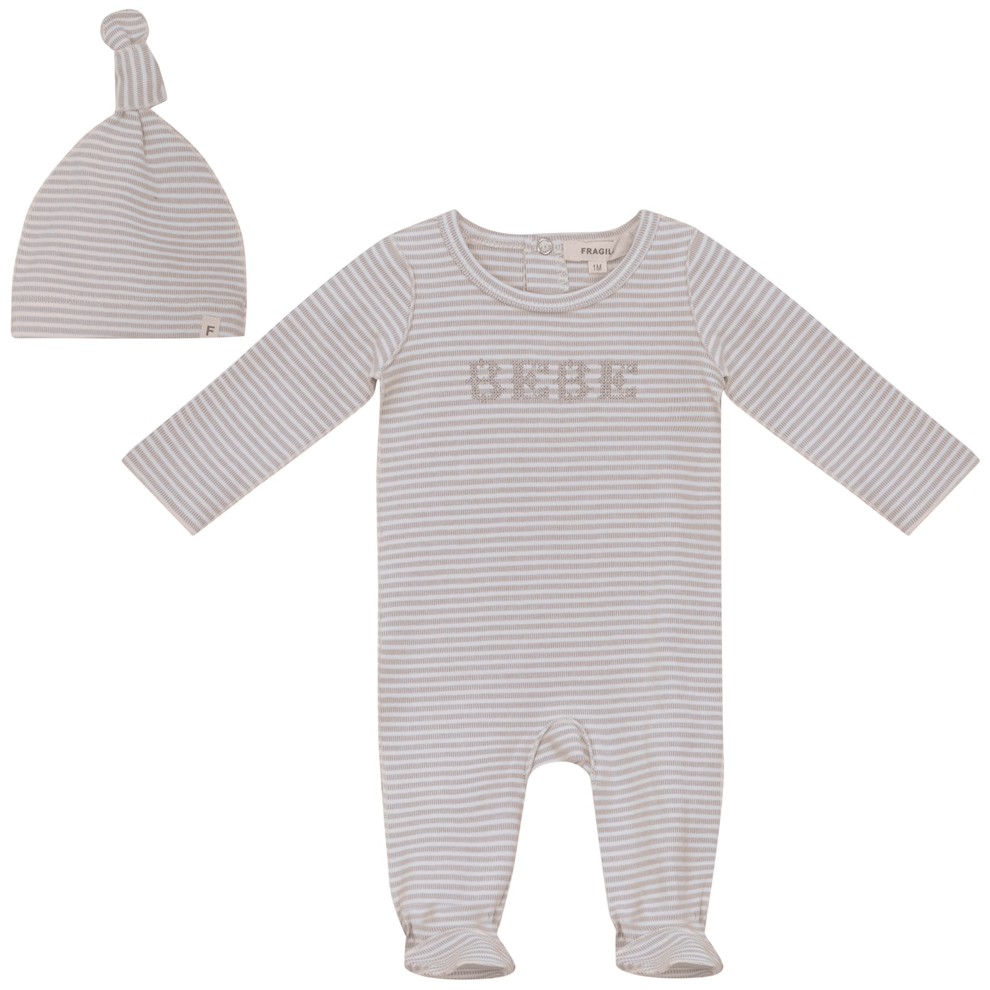 Fragile Brushed Stripe Footie & Beanie - Sand