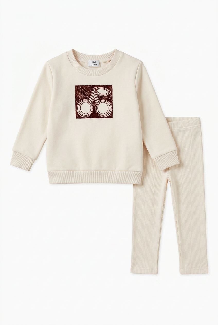 Jolie Capri Cherry Lined Embroidery Top & Pants - Cream