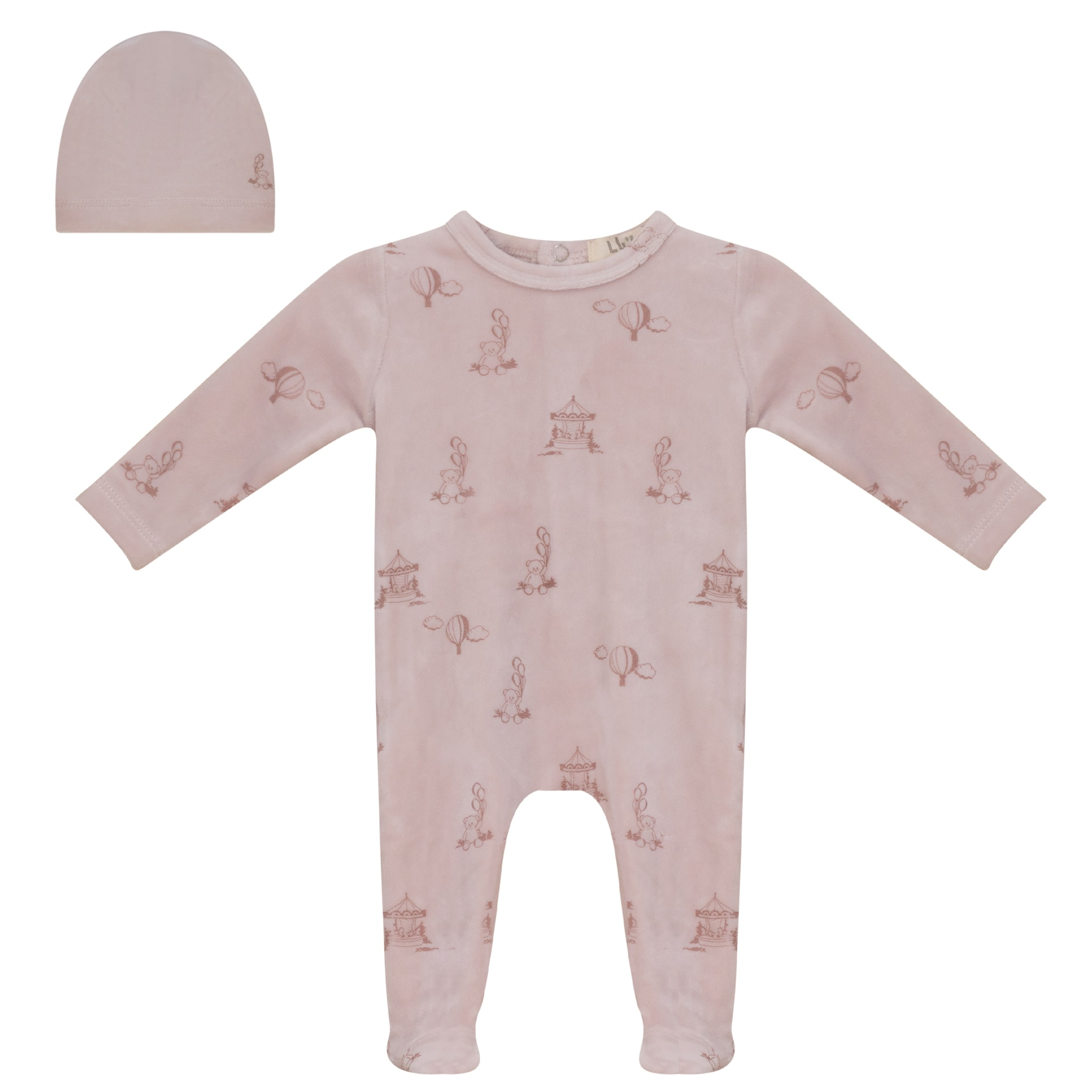 Lux Velour All Over Print Footie & Beanie - Pink Sorbet