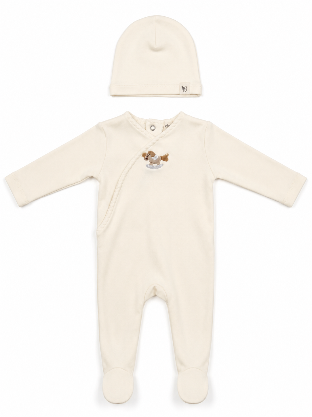 Bebe Bella Rolling Horse Velour Footie & Bonnet - Cream
